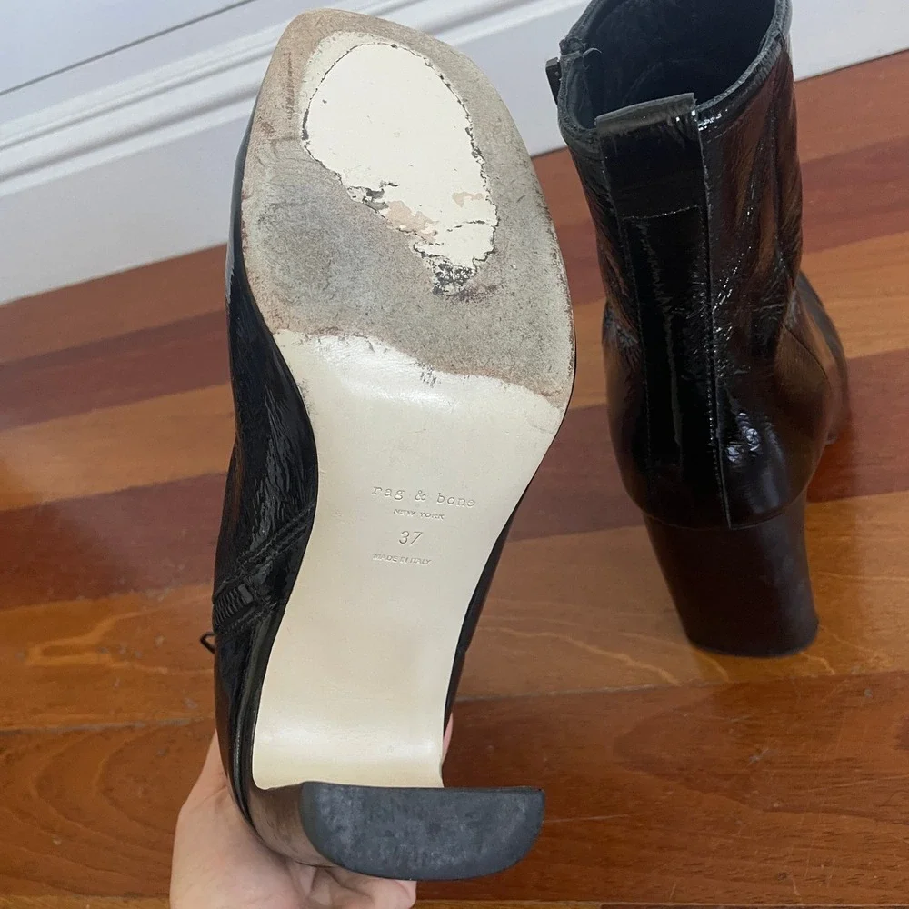 Rag & Bone Women's Ellis Patent Leather Ankle Boots  Square Toe Black Size 37 - Picture 10 of 16